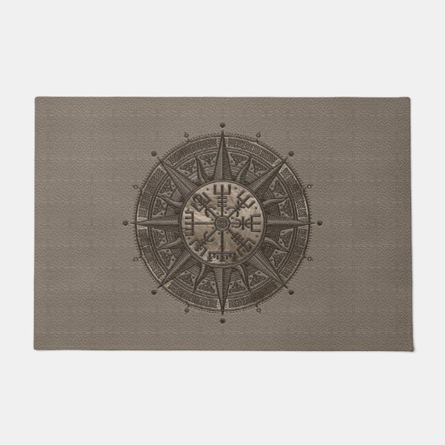 Vegvisir - Viking-Kompass - beige Leder und Gold Fußmatte (Vorderseite)