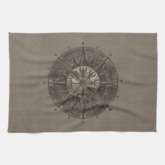 Vegvisir - Viking-Kompass - beige Leder und Gold Geschirrtuch (Horizontal)