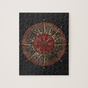 Vegvisir - Viking-Kompass - schwarzes und rotes Puzzle