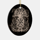 Vegvisir-Yggdrasil mit Ravens & Wölfen Keramik Ornament (Rechts)