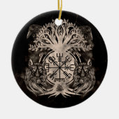 Vegvisir-Yggdrasil mit Ravens & Wölfen Keramik Ornament (Vorne)