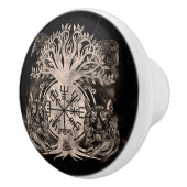 Vegvisir-Yggdrasil mit Ravens & Wölfen Keramikknauf (Rechts)