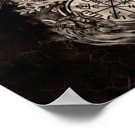 Vegvisir-Yggdrasil mit Ravens & Wölfen Poster (Ecke)