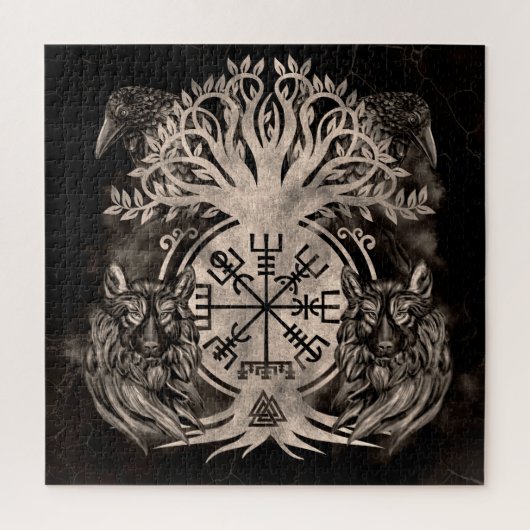 Vegvisir-Yggdrasil mit Ravens & Wölfen Puzzle (Vertikal)