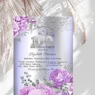 Veilchen Blumen Glitter Lila 100. Geburtstag Einladung