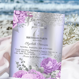 Veilchen Blumen Glitter Lila 75. Geburtstag Einladung