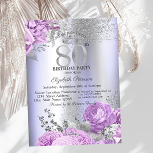 Veilchen Blumen Glitter Lila 80. Geburtstag Einladung