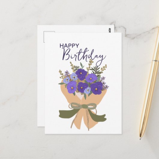 Veilchen Februar Geburtsblumenstrauß Postkarte (Vorderseite/Rückseite Beispiel)