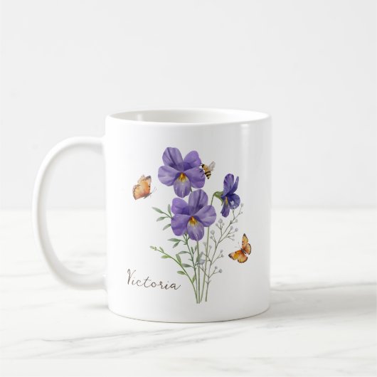 Veilchen-Geburtsmonatsblume Kaffeetasse (Links)