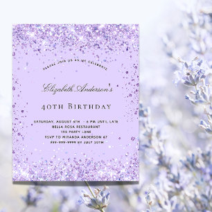 Veilchen-Glitzer-Script-Einladung zum Geburtstag Flyer