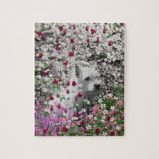 Veilchen in den Blumen - weißer Westie Hund Puzzle (Vertikal)