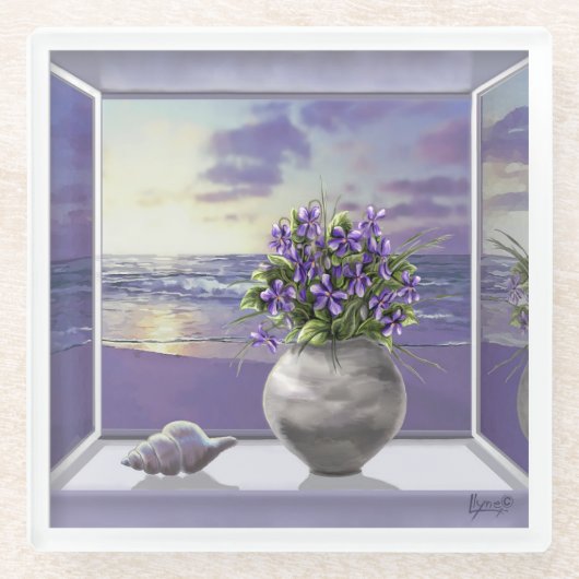 Veilchen in einem Mondglas Glasuntersetzer (Vorderseite)