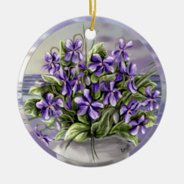 Veilchen in einem Mondglas Keramik Ornament