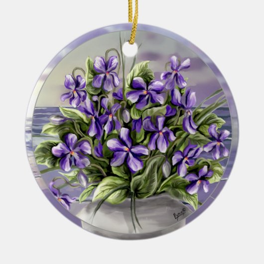 Veilchen in einem Mondglas Keramik Ornament (Vorne)