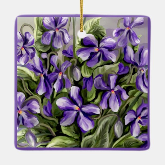 Veilchen in einem Mondglas Keramikornament (Rückseite)