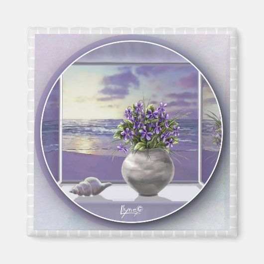 Veilchen in einem Mondglas Magnet (Vorne)