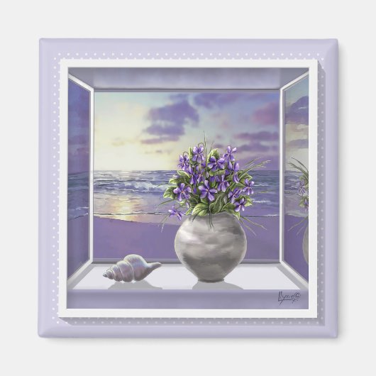 Veilchen in einem Mondglas Magnet (Vorne)