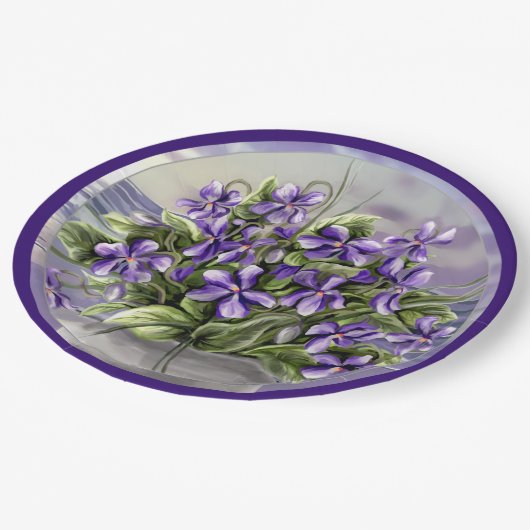 Veilchen in einem Mondglas Pappteller (Schrägansicht)