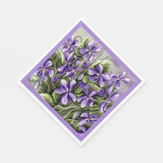 Veilchen in einem Mondglas Serviette (Ecke)