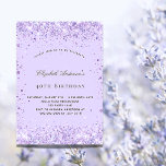 Veilchen-Lavendel-Glitzer-Drehbuch Einladung<br><div class="desc">Für eine elegante 40. Geburtstagsfeier (oder jedes Alter). Ein violetter,  lavenderfarbener Hintergrund. Mit violettem Imitat Glitzer dekoriert. Personalisieren und fügen Sie einen Namen und Party-Details hinzu. Der Name wird mit einem handgeschriebenen Stilskript geschrieben</div>