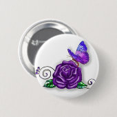 Veilchen-Schmetterling und Rosen-Design Button (Vorne & Hinten)