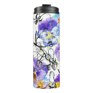 Veilchen Wasserfarbe Vintage-Muster Thermosbecher