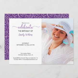 Veilchenmuster für Foto Geburtstag Einladung