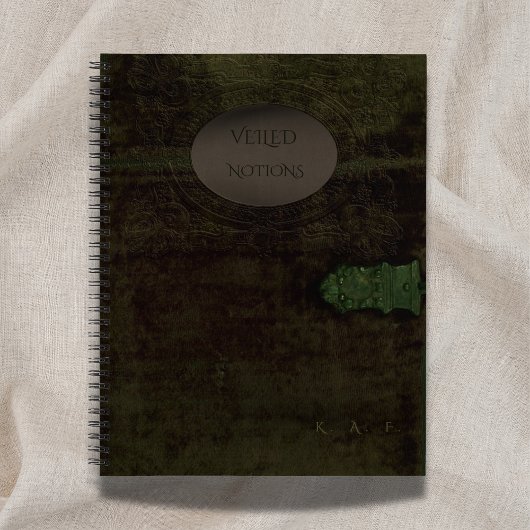 Veiled Notions: Dark Academia Moss Velvet Journal Notizblock