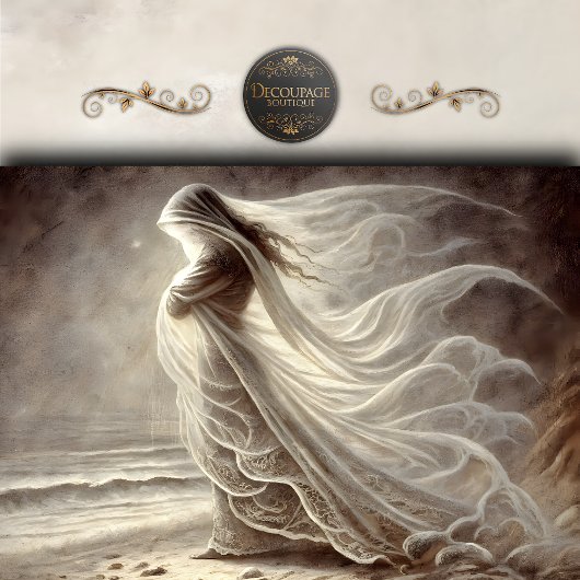Veiled Woman by the Sea Decoupage Seidenpapier