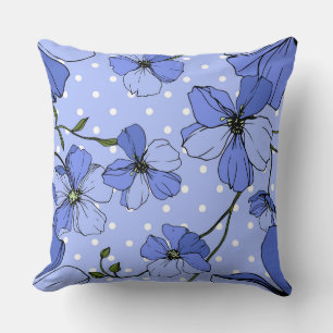 Vektor blaue Leinflocken-Wildblumen Polka-Punkte v Kissen