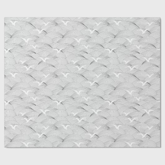 Vektor-nahtloses Muster mit Möwen und Wellen Geschenkpapier (Flach)