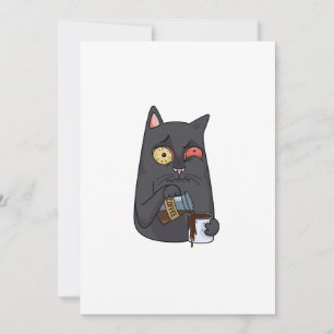 Vektor schwarze Katze trinkt Kaffee und verschütte Dankeskarte
