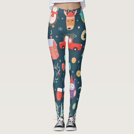 Vektor Set niedliche Weihnachtselemente Santa Ping Leggings (Vorderseite)
