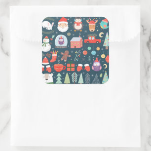 Vektor Set niedliche Weihnachtselemente Santa Ping Quadratischer Aufkleber
