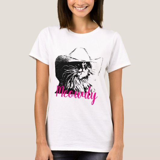 Vektorbild-Katze mit Cowboyhut Meowdy T-Shirt (Vorderseite)