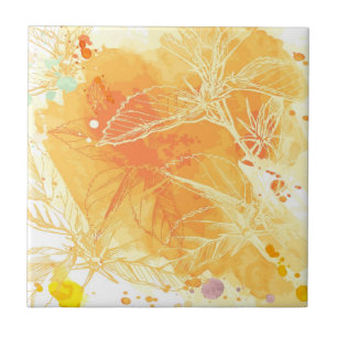 Vektorwatercolor-Hintergrund u. tropische Blumen Fliese