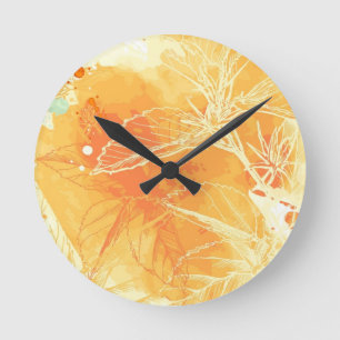 Vektorwatercolor-Hintergrund u. tropische Blumen Runde Wanduhr