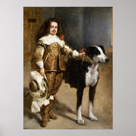 Velázquez - ein Narr mit einem Hund 1650 Poster (Vorne)