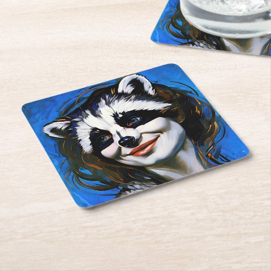 "Velka Teyani" flüstert Raccoon Trickster Rechteckiger Pappuntersetzer (angewinkelt)