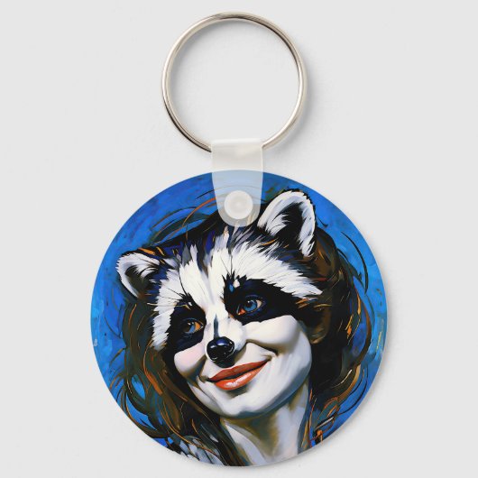 "Velka Teyani" flüstert Raccoon Trickster Schlüsselanhänger (Vorderseite)