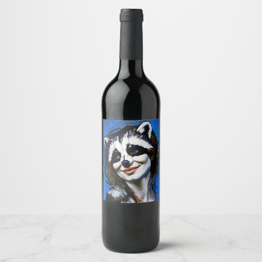 "Velka Teyani" flüstert Raccoon Trickster Weinetikett (Vorderseite)