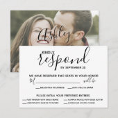 Vellum Black Rustic Script Foto Wedding RSVP Karte (Vorne/Hinten)