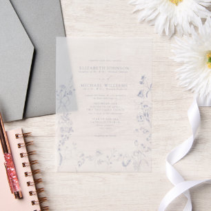 Vellum Chinoiserie Blauer Viktorianische Blumenzeh Pergament Einladungen