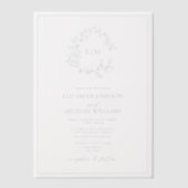 Vellum Dusty Blue Leafy Wappen Monogram Wedding Pergament Einladungen (Vorderseite)