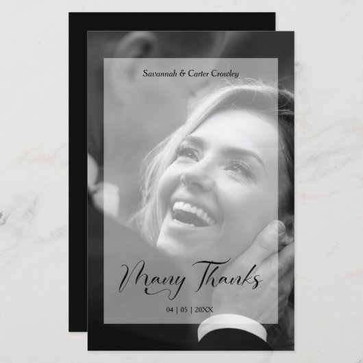 Vellum Effect Budget Wedding BW Photo Thanks (Vorne/Hinten)