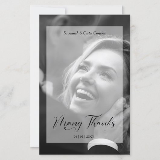 Vellum Effect Budget Wedding BW Photo Thanks (Vorderseite)