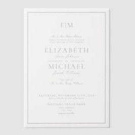 Vellum Elegant Dusty Blue Script Monogram Wedding Pergament Einladungen