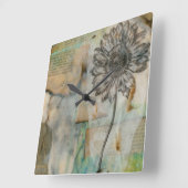 Vellum floral I Quadratische Wanduhr (Winkel)