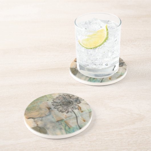 Vellum floral I Sandstein Untersetzer (Seite)