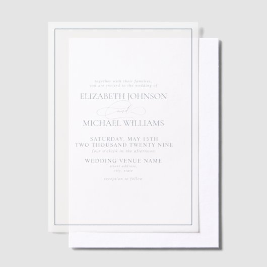 Vellum Formal Dusty Blue Classic Script Wedding Pergament Einladungen (Versetzt)